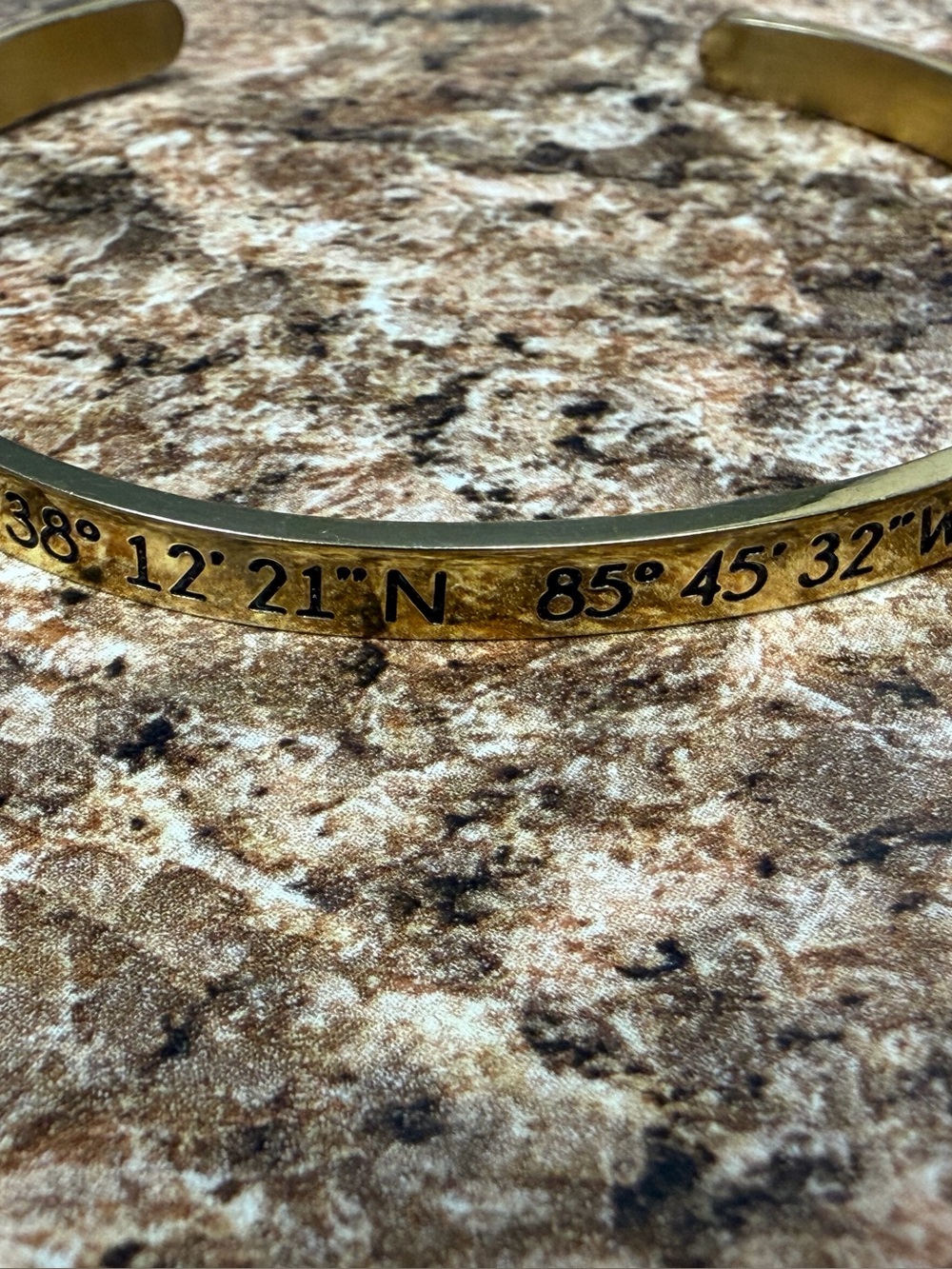 Personalized GPS Coordinates Gold Tone Cuff Bracelet Louisville KY Latitude